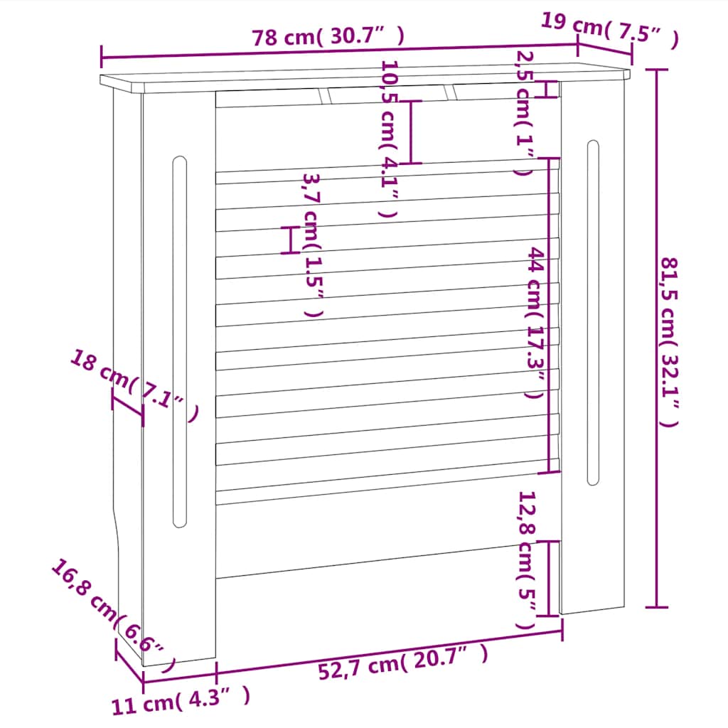 Pokrov za radijator MDF crni 78 cm