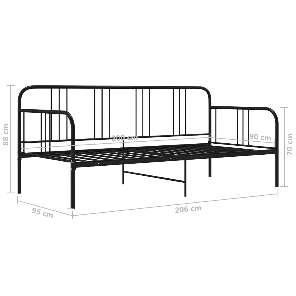 Okvir za krevet na razvlačenje crni metalni 90 x 200 cm