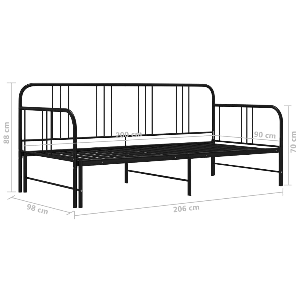 Okvir za krevet na razvlačenje crni metalni 90 x 200 cm