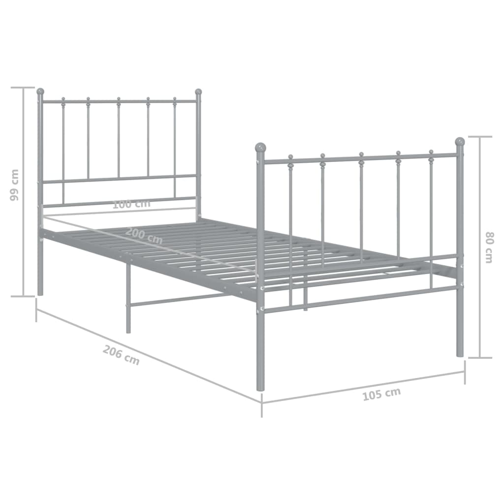 Okvir za krevet sivi metalni 100 x 200 cm