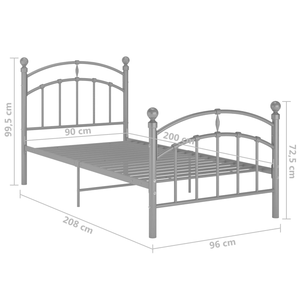 Okvir za krevet sivi metalni 90 x 200 cm