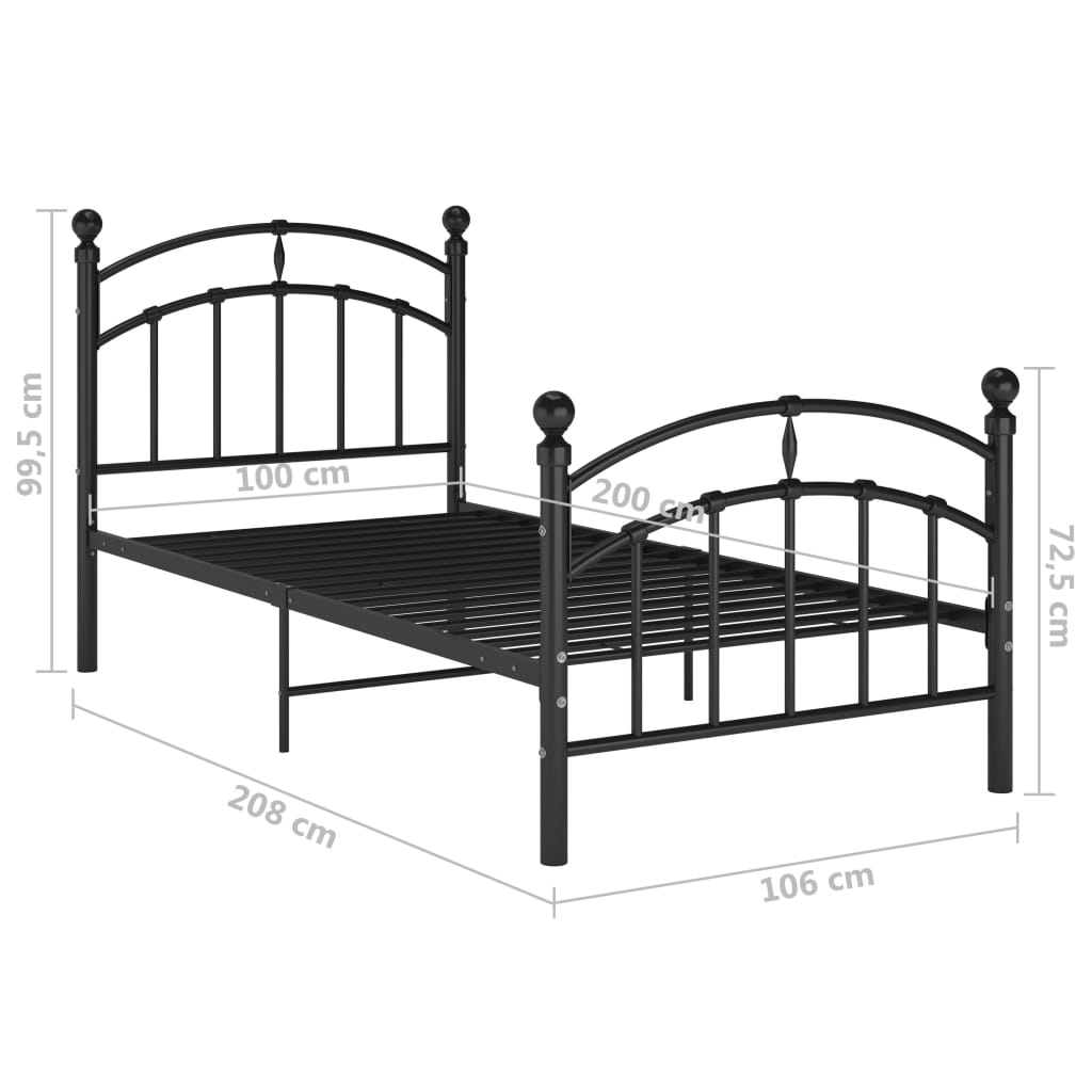 Okvir za krevet crni metalni 100 x 200 cm
