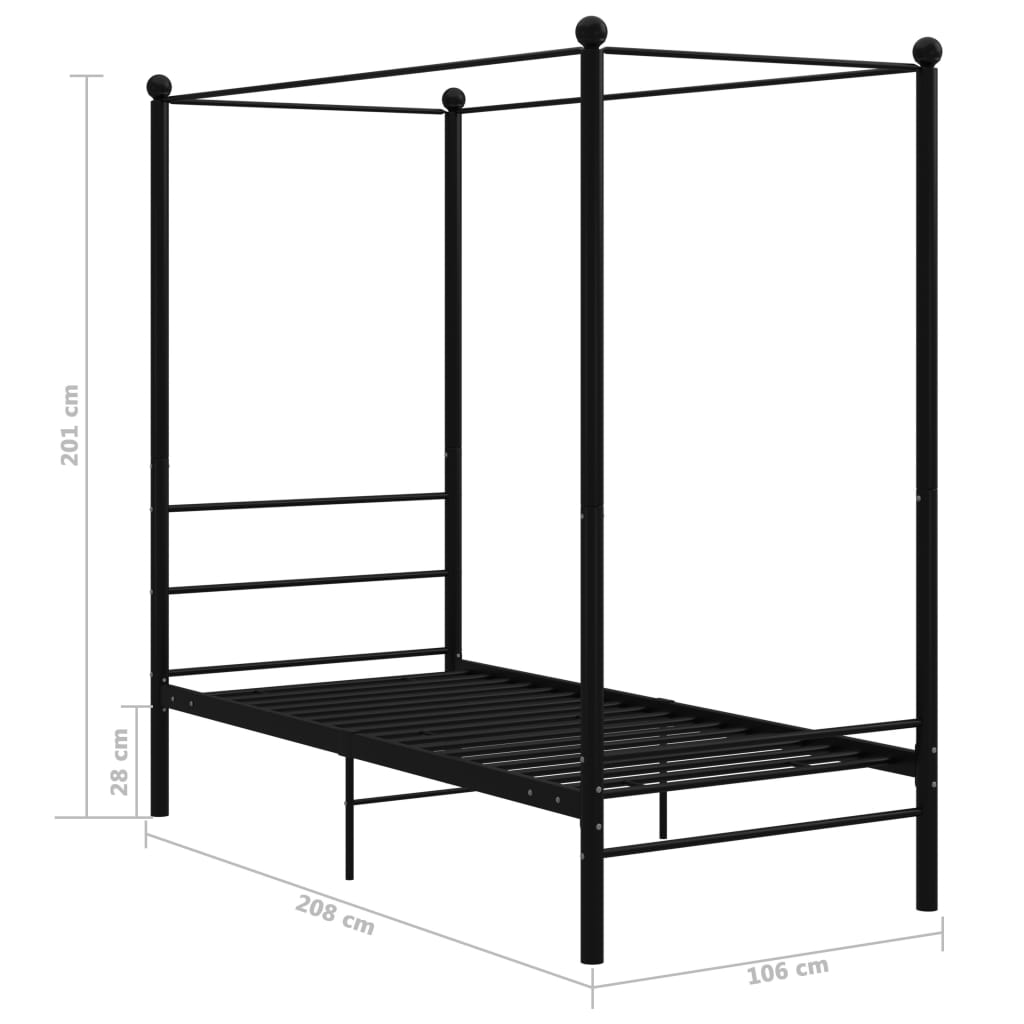 Okvir za krevet s nadstrešnicom crni metalni 100 x 200 cm