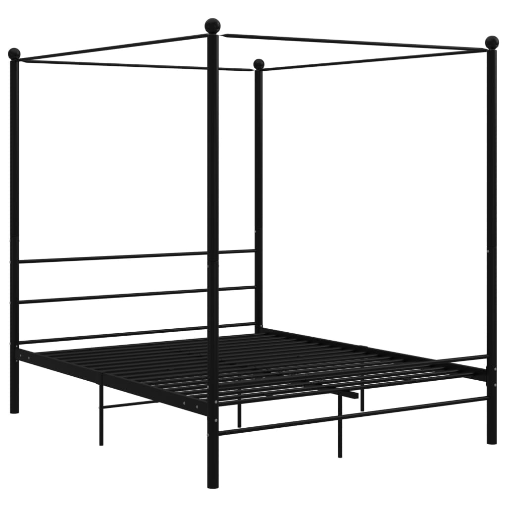 Okvir za krevet s nadstrešnicom crni metalni 160 x 200 cm