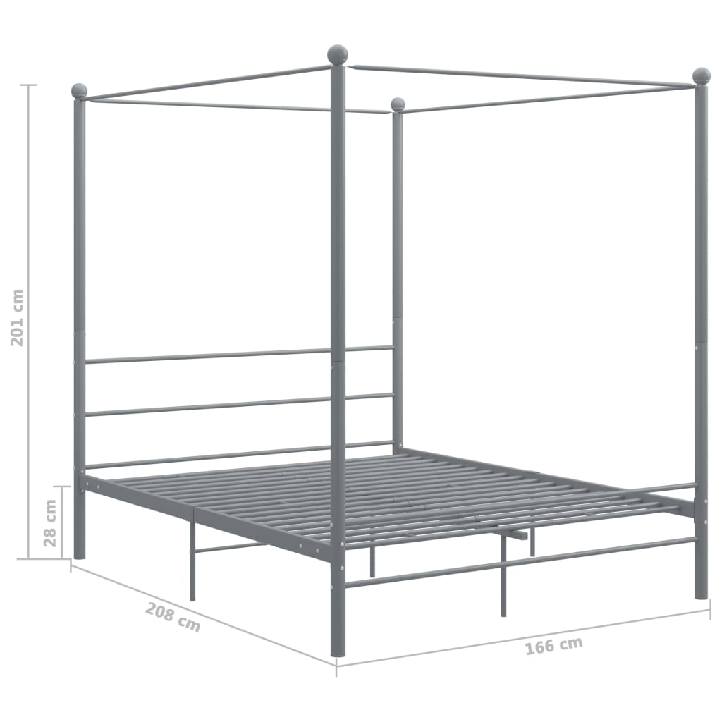 Okvir za krevet s nadstrešnicom sivi metalni 160 x 200 cm