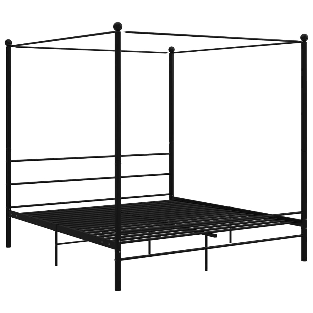 Okvir za krevet s nadstrešnicom crni metalni 200 x 200 cm