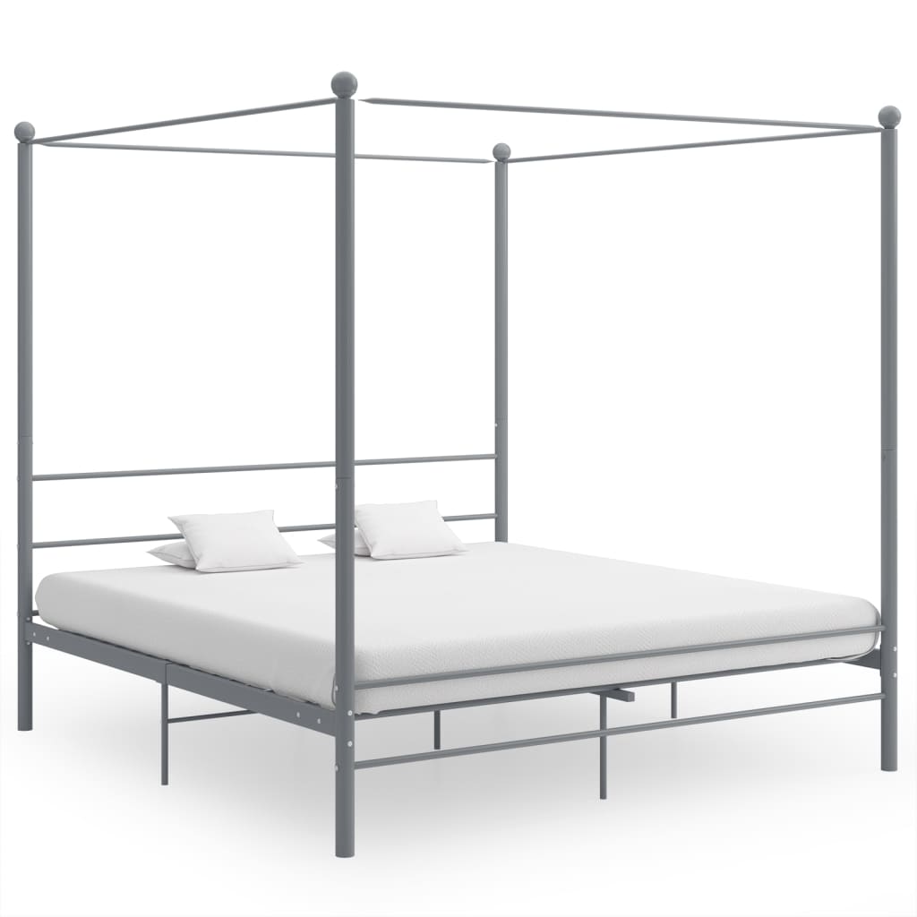Okvir za krevet s nadstrešnicom sivi metalni 200 x 200 cm