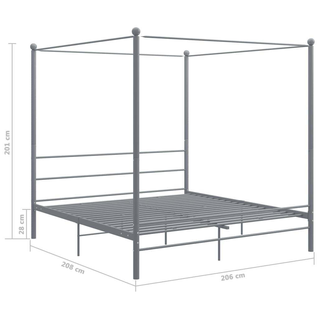 Okvir za krevet s nadstrešnicom sivi metalni 200 x 200 cm