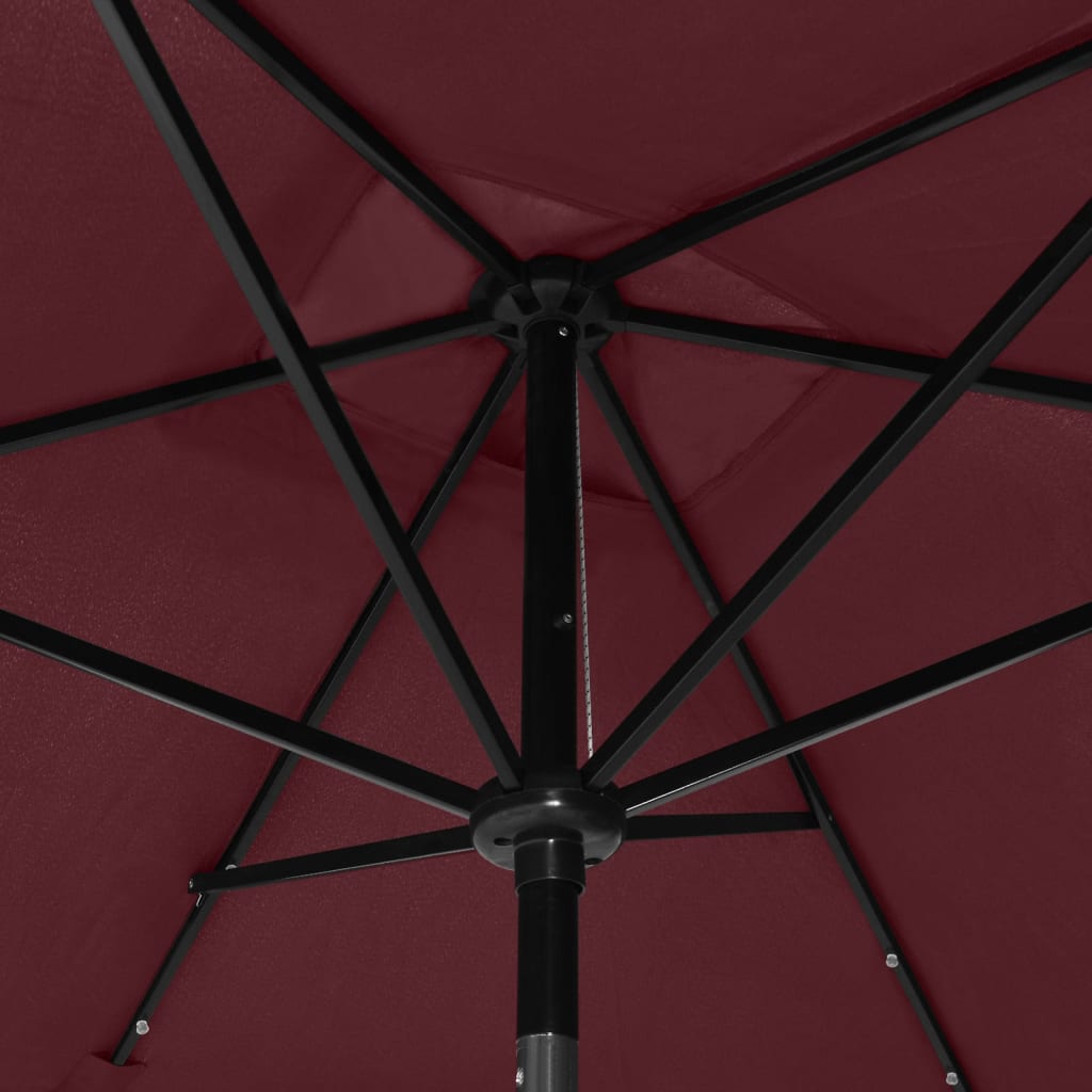 Vrtni suncobran s LED svjetlima i čeličnim stupom 2 x 3 m bordo