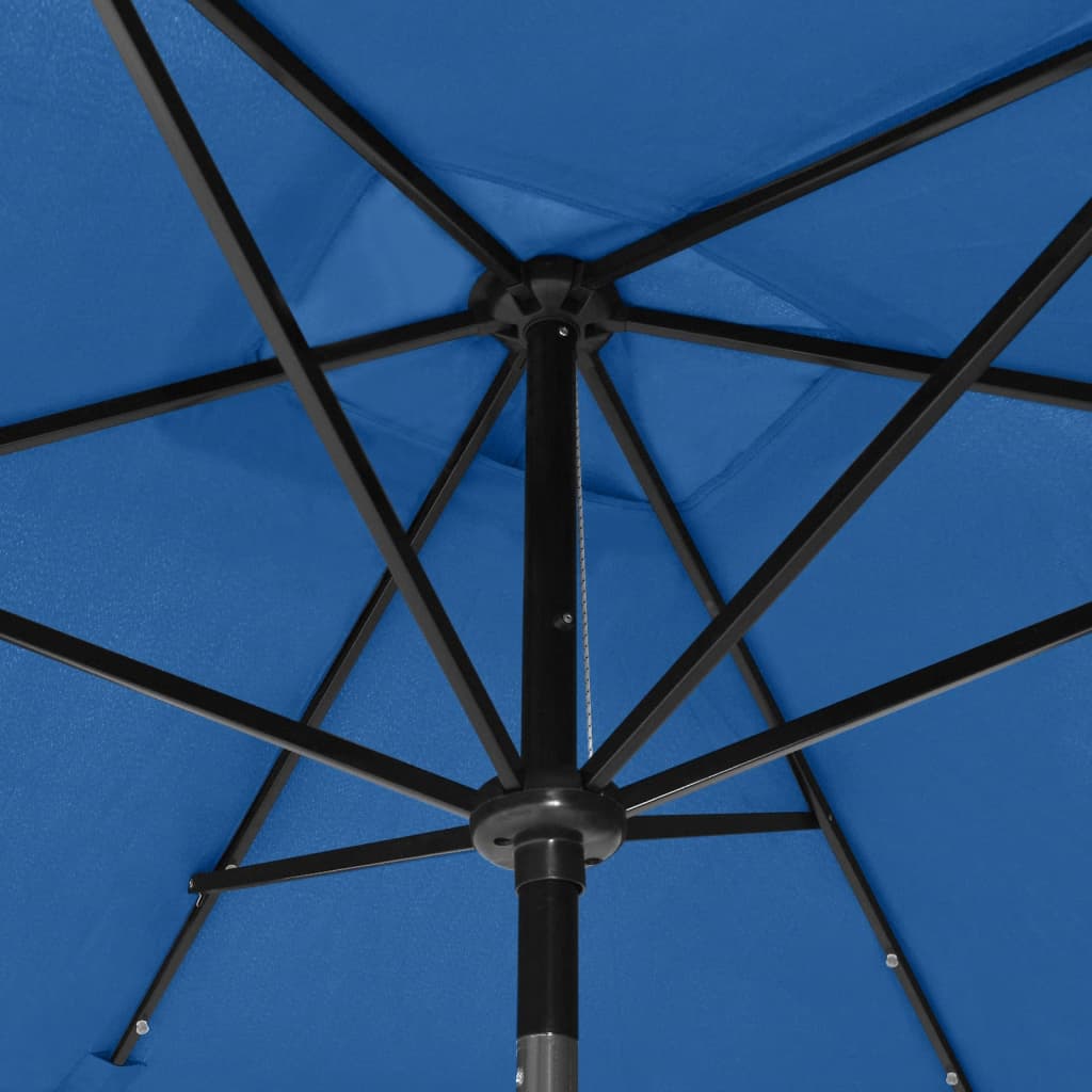 Vrtni suncobran s LED svjetlima i čeličnim stupom 2x3 m azurni
