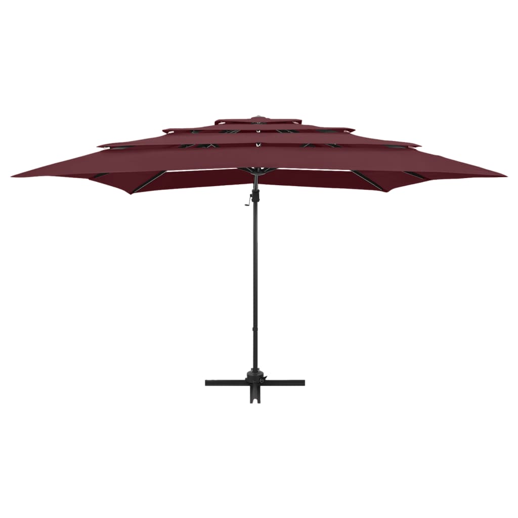 Vrtni suncobran s 4 razine i stupom 250 x 250 cm bordo