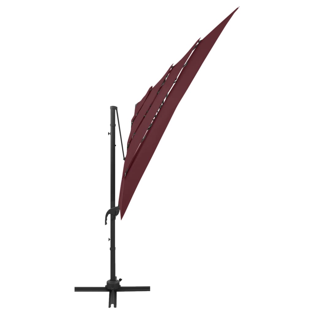 Vrtni suncobran s 4 razine i stupom 250 x 250 cm bordo