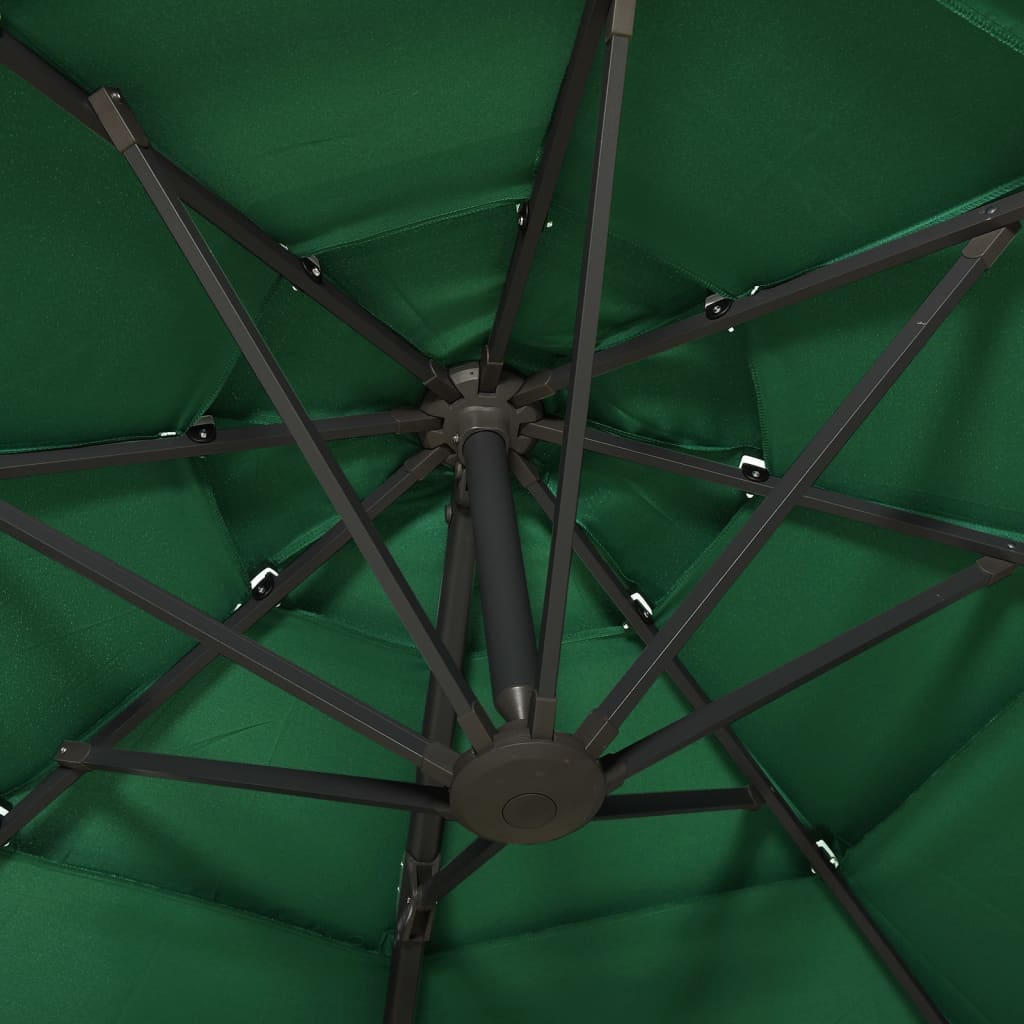 Vrtni suncobran s 4 razine i aluminijskim stupom 3 x 3 m zeleni