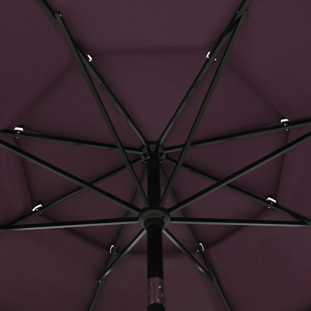 Vrtni suncobran s 3 razine i aluminijskim stupom 3,5 m bordo