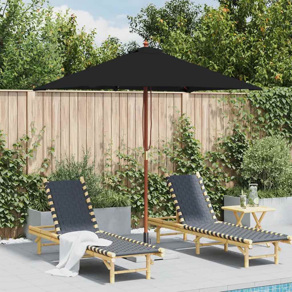 Vrtni suncobran s drvenim stupom 150 x 200 cm crni