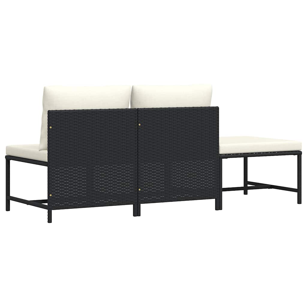 3-dijelni vrtni set sofa od poliratana s jastucima crni