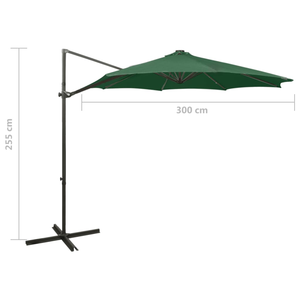 Konzolni vrtni suncobran sa stupom i LED svjetlom 300 cm zeleni