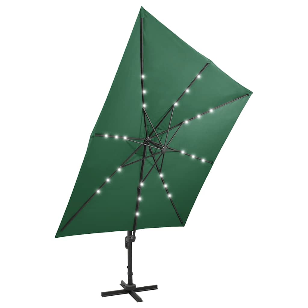 Konzolni vrtni suncobran sa stupom i LED svjetlom 300 cm zeleni