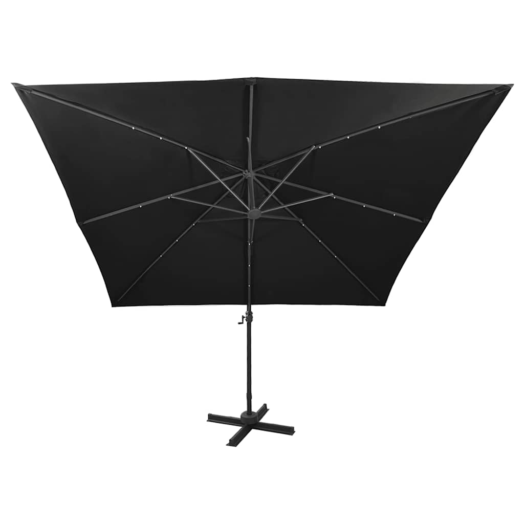 Konzolni vrtni suncobran sa stupom i LED svjetlima 300 cm crni