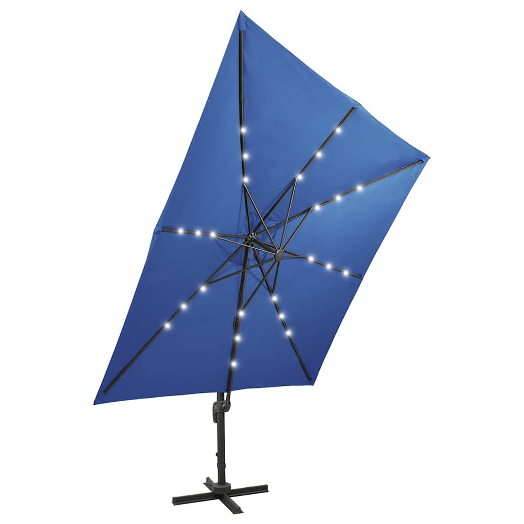 Konzolni vrtni suncobran sa stupom LED 300 cm azurnoplavi