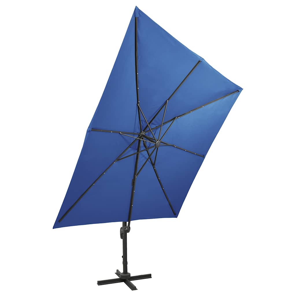 Konzolni vrtni suncobran sa stupom LED 300 cm azurnoplavi