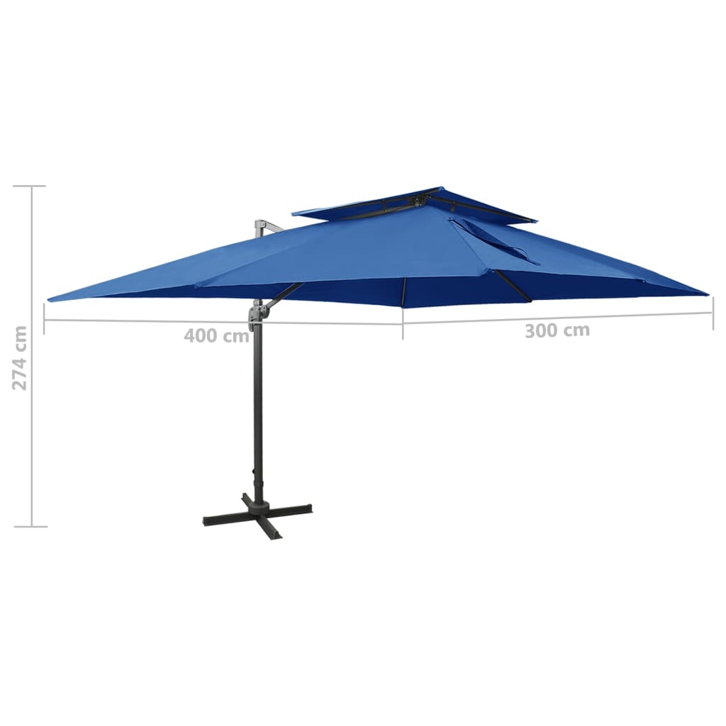 Konzolni vrtni suncobran s dvostrukim vrhom 400 x 300 cm azurni