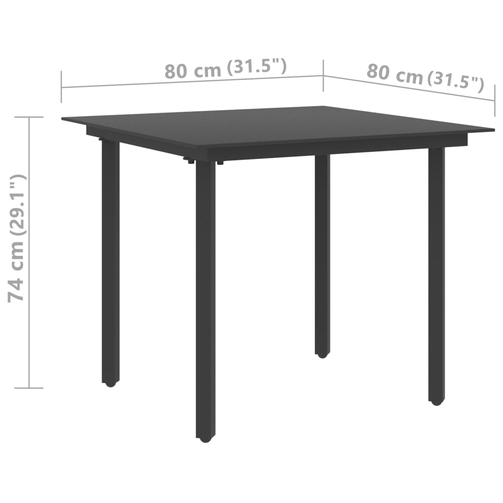 Vrtni blagovaonski stol crni 80 x 80 x 74 cm od čelika i stakla