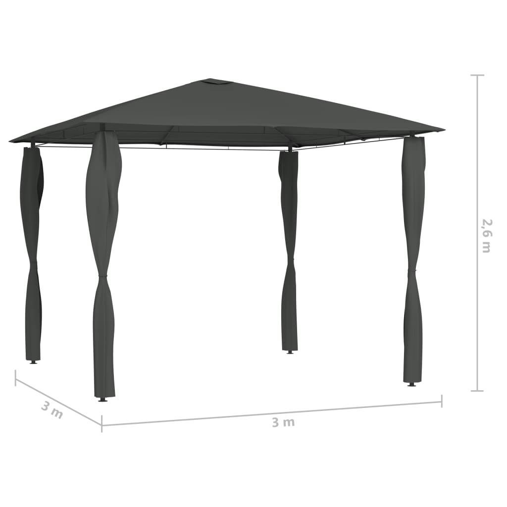 Sjenica s navlakama za stupove 3 x 3 x 2,6 m antracit 160 g/m²
