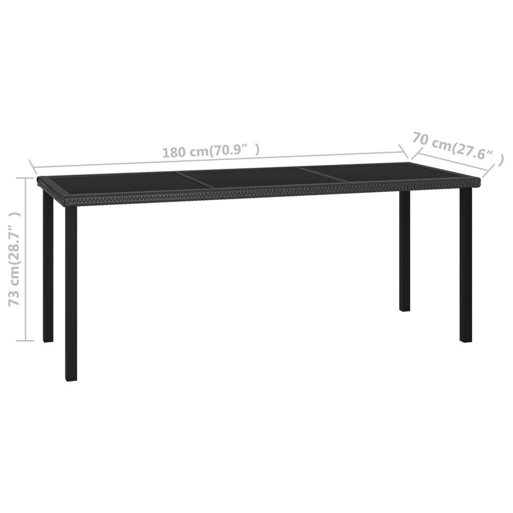 Vrtni blagovaonski stol crni 180 x 70 x 73 cm od poliratana