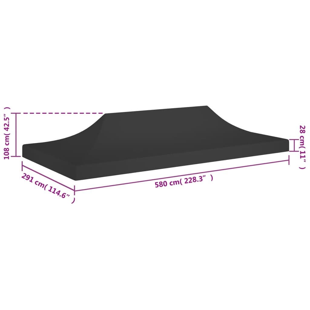 Krov za šator za zabave 6 x 3 m crni 270 g/m²