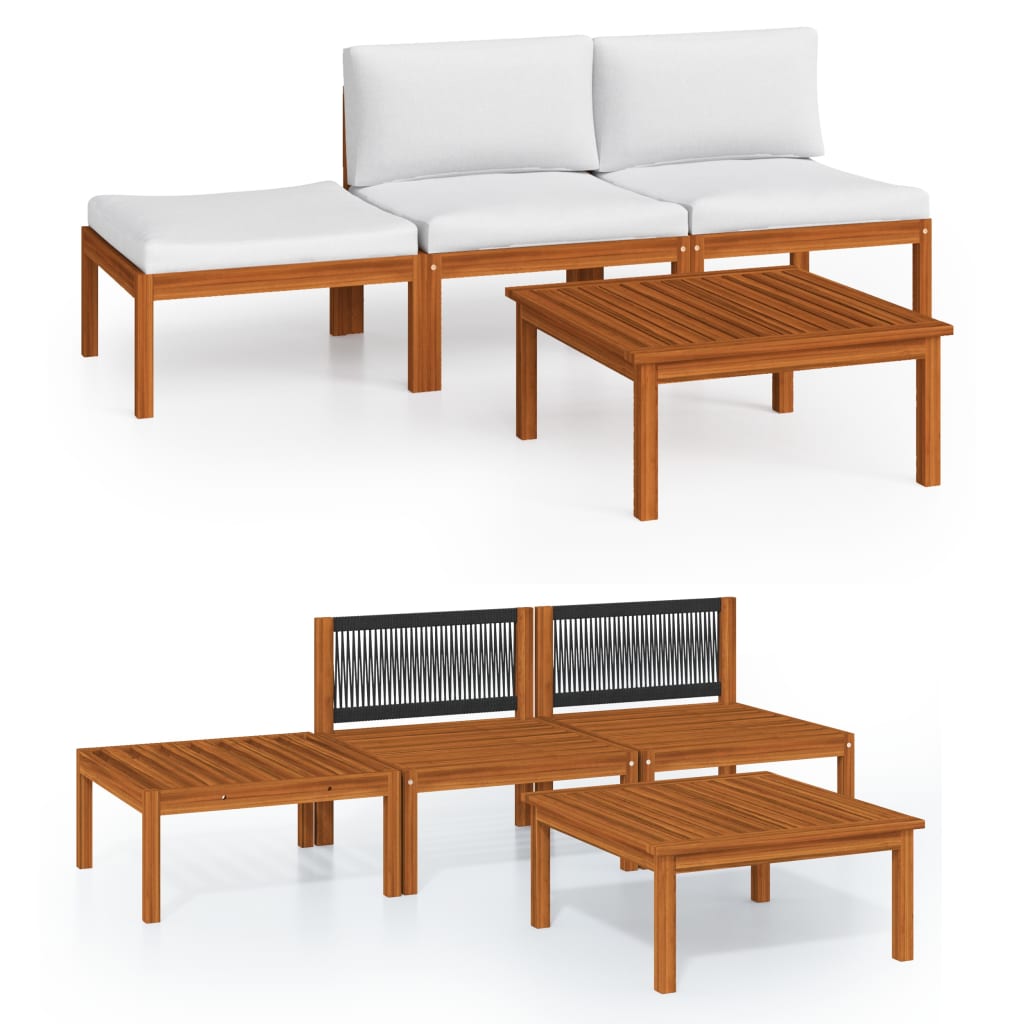 Vrtni set za sjedenje s jastucima, 4 dijela, krem boje, 63x63 cm