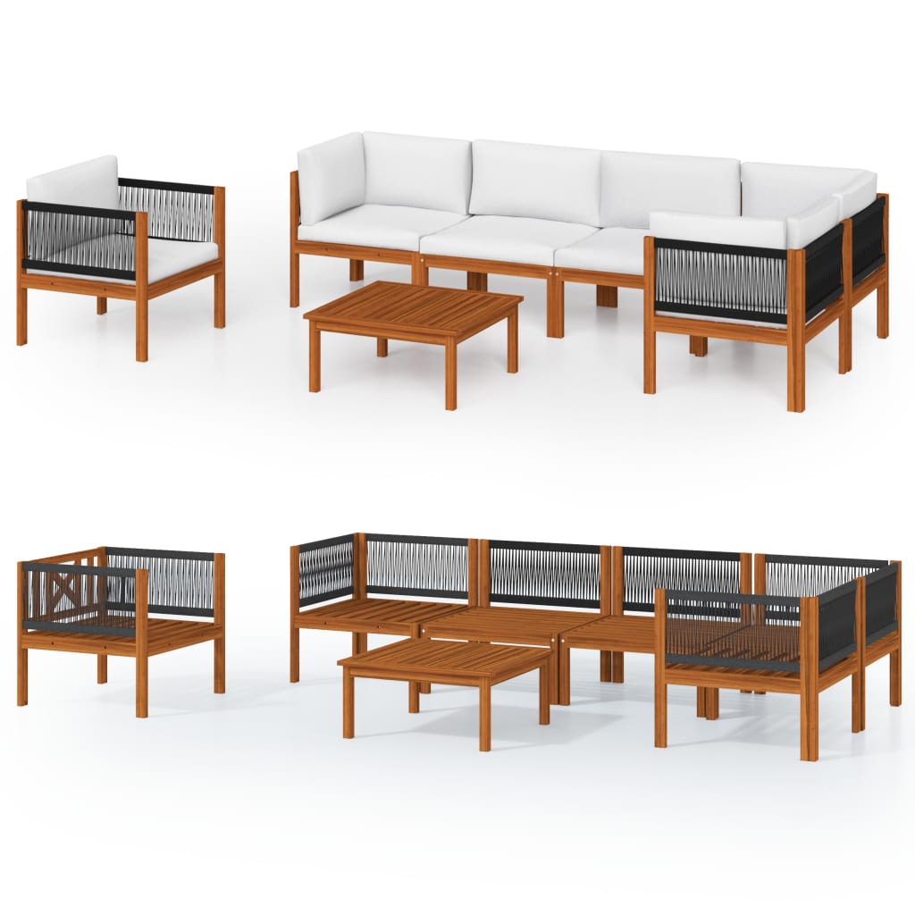 Vrtni set za sjedenje s jastucima, 7 dijelova, krem, 63x63 cm