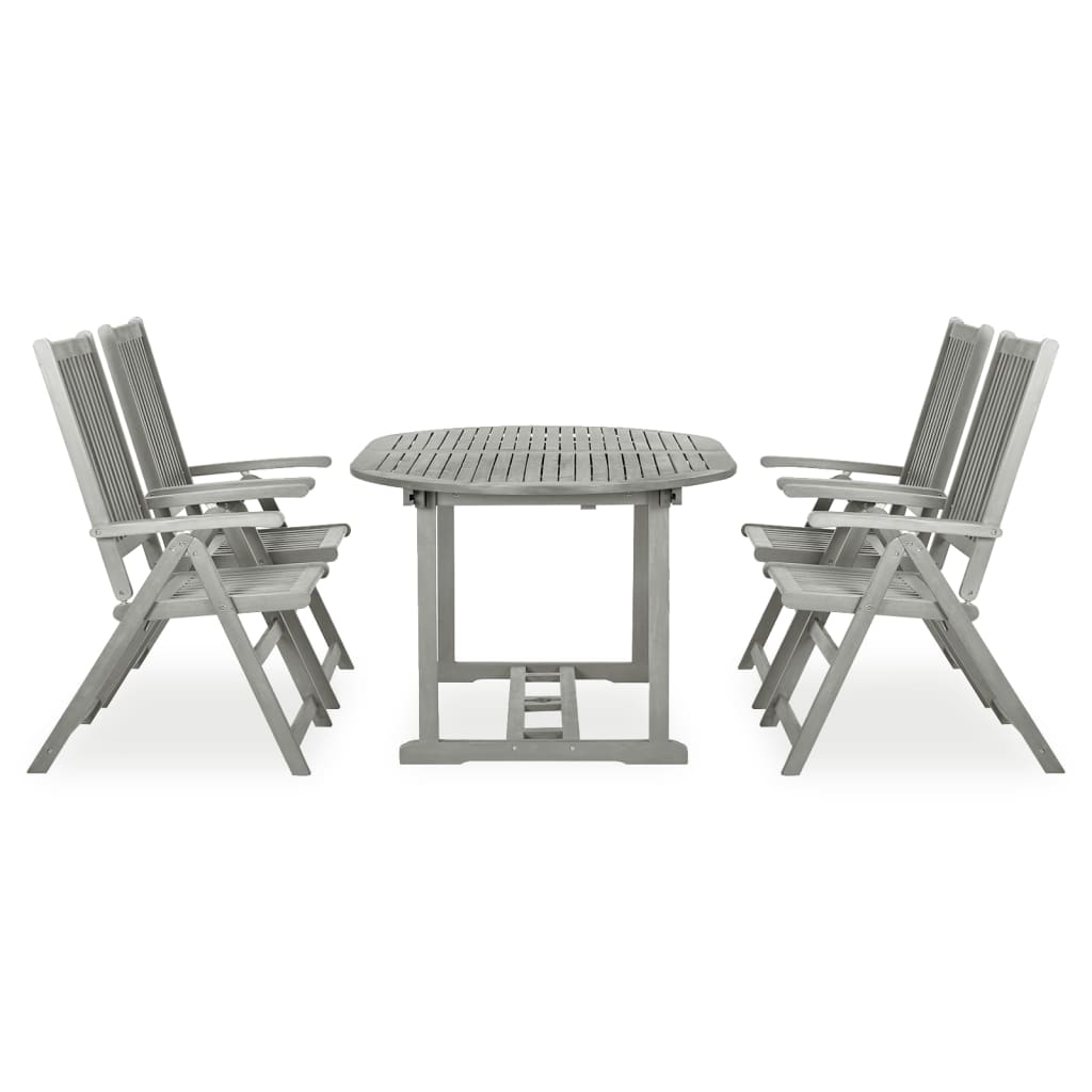Vrtni blagovaonski set od 5 dijelova (150-200) x 100 cm, masivno drvo akacije, sive boje
