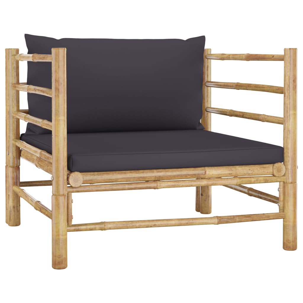 7-dijelna vrtna garnitura od bambusa s tamnosivim jastucima