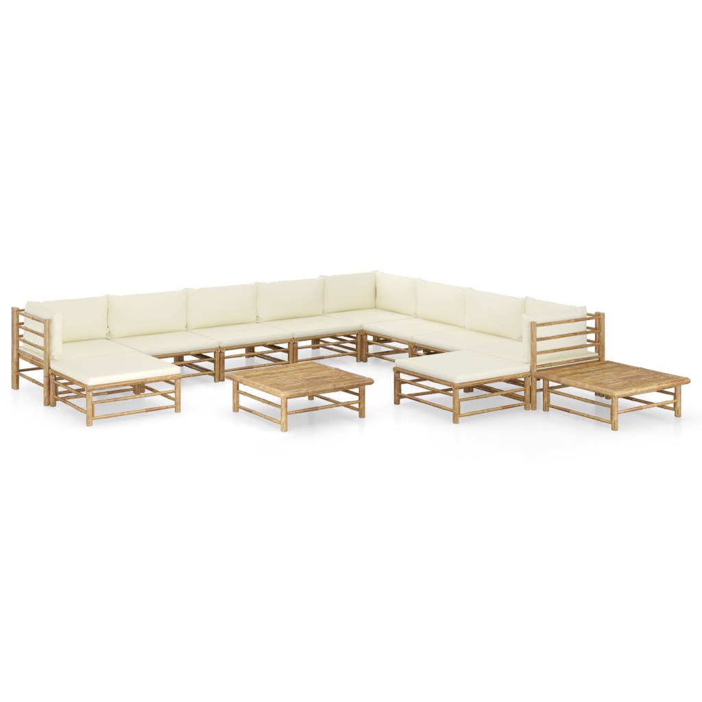 12-dijelna vrtna garnitura od bambusa s krem bijelim jastucima