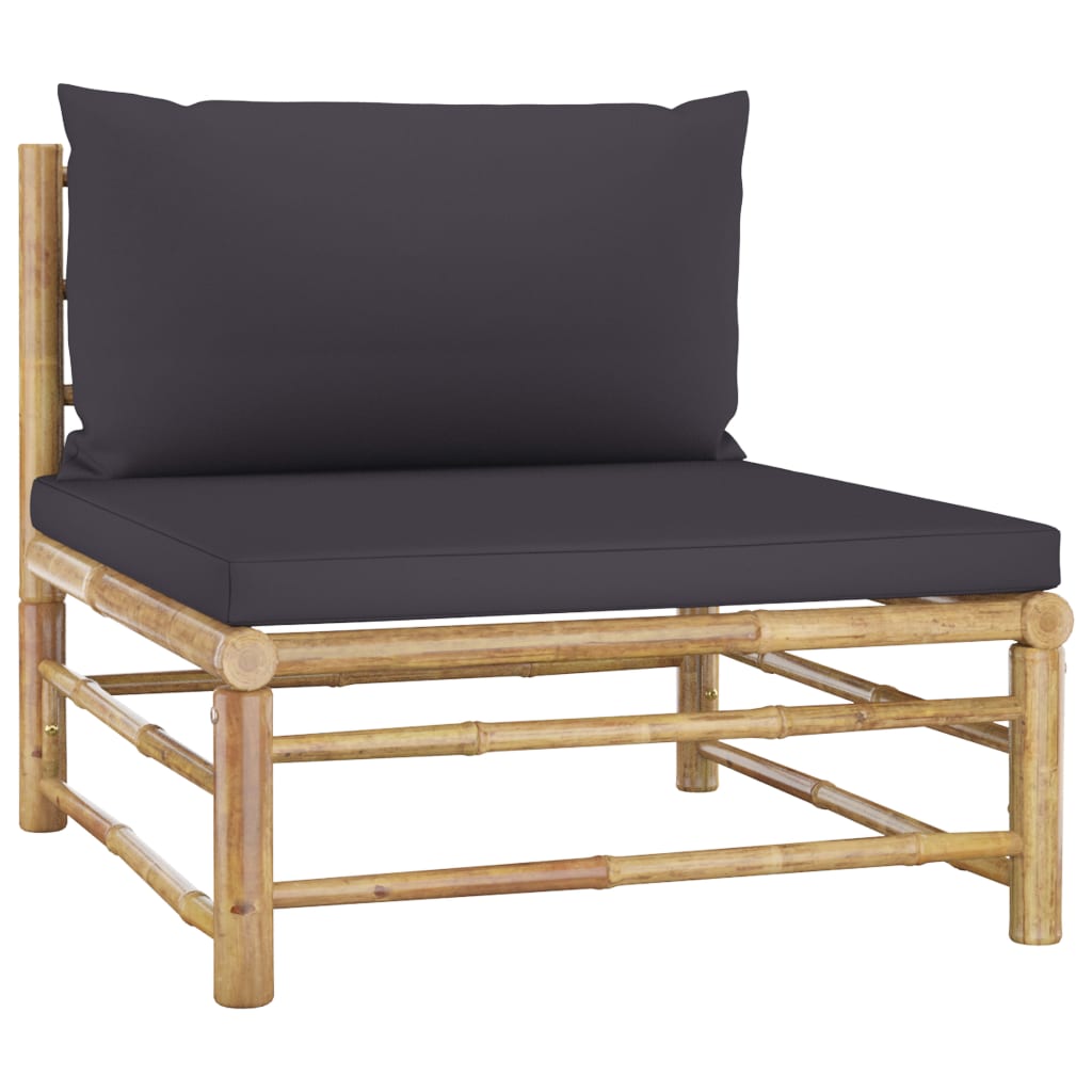 7-dijelna vrtna garnitura od bambusa s tamnosivim jastucima
