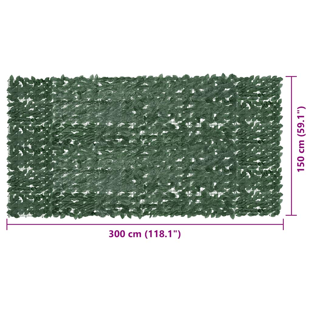 Balkonski zastor s tamnozelenim lišćem 300 x 150 cm