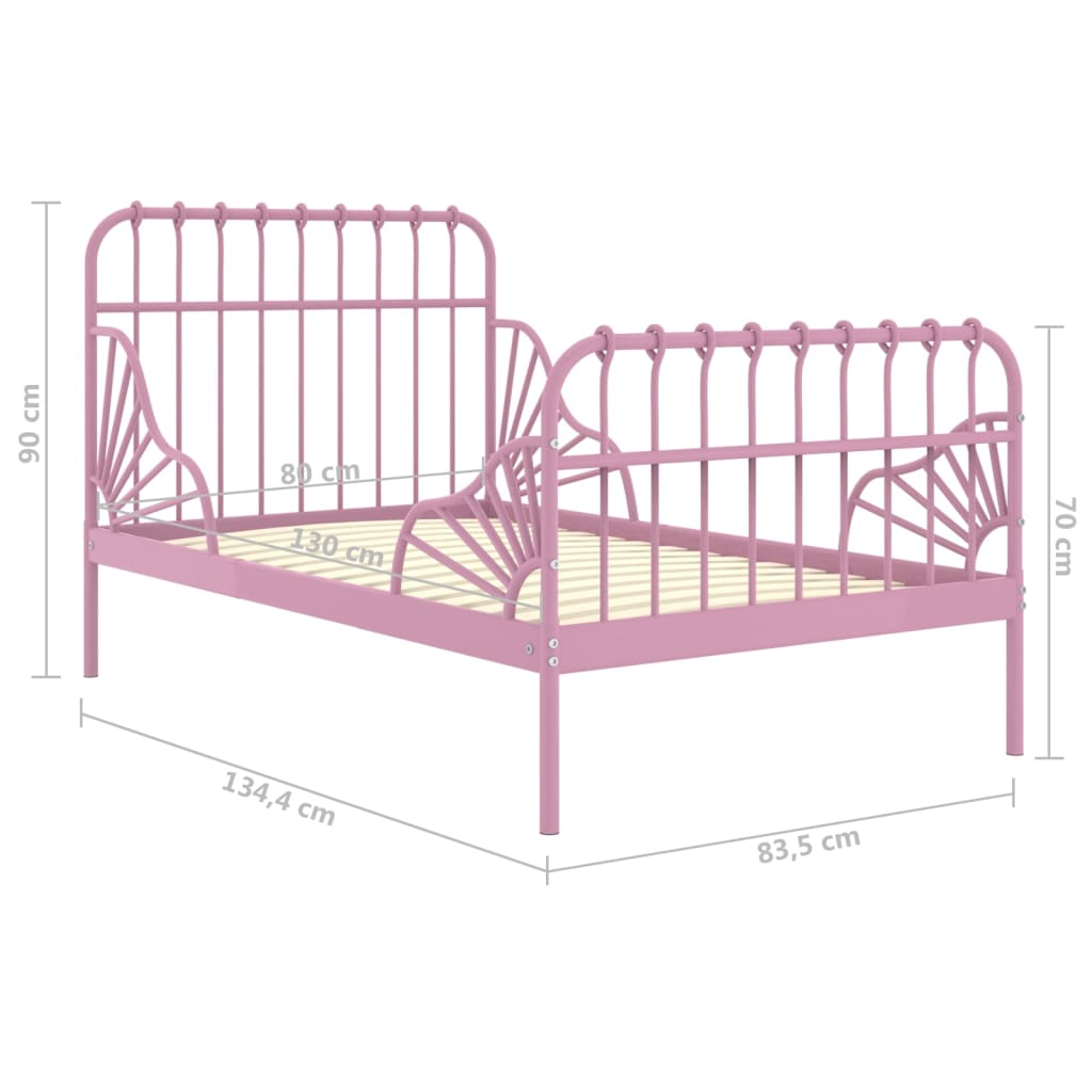 Produživi okvir za krevet ružičasti metalni 80 x 130/200 cm