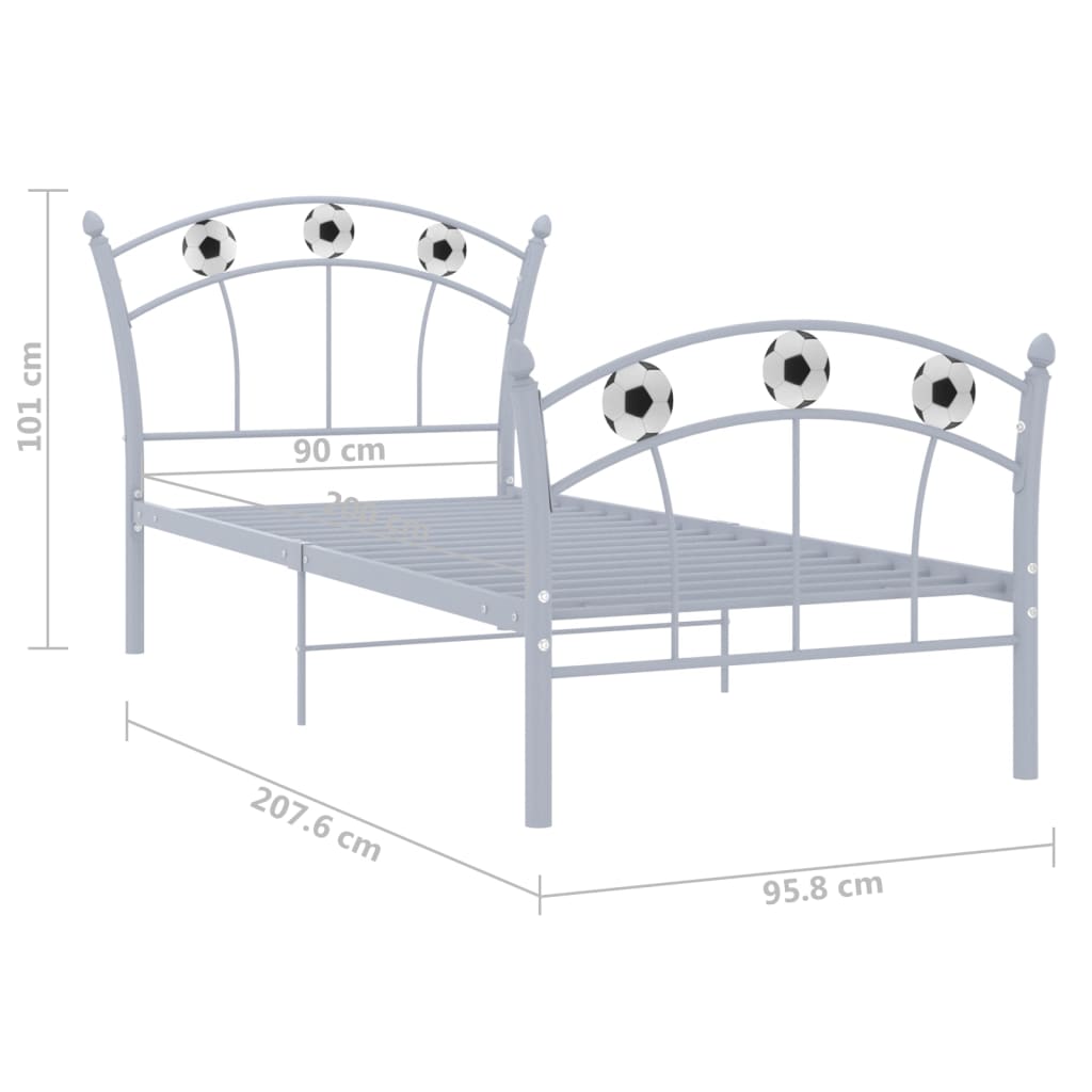 Okvir za krevet s nogometnim uzorkom sivi metalni 90 x 200 cm