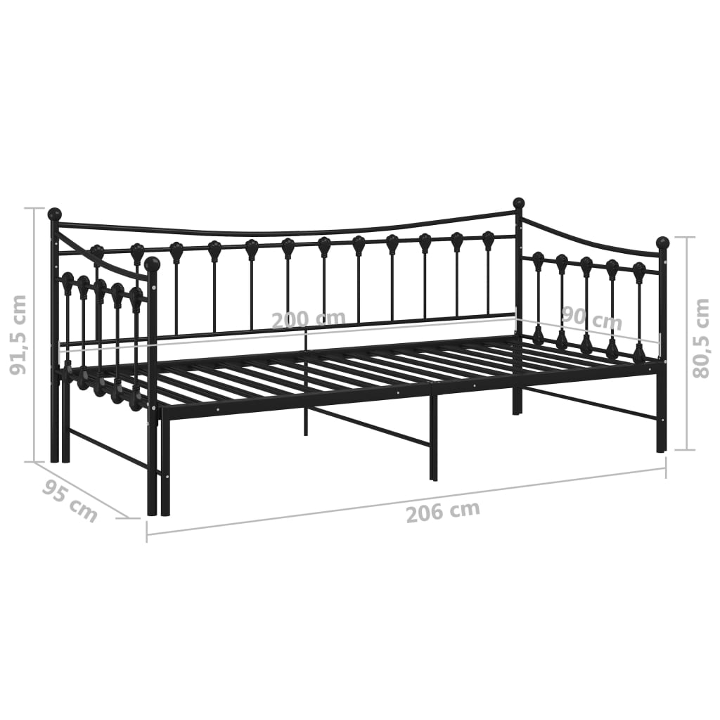 Okvir za krevet na razvlačenje crni metalni 90 x 200 cm