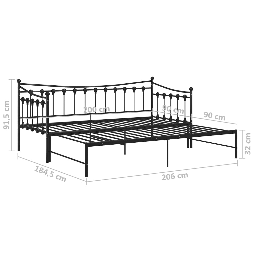 Okvir za krevet na razvlačenje crni metalni 90 x 200 cm