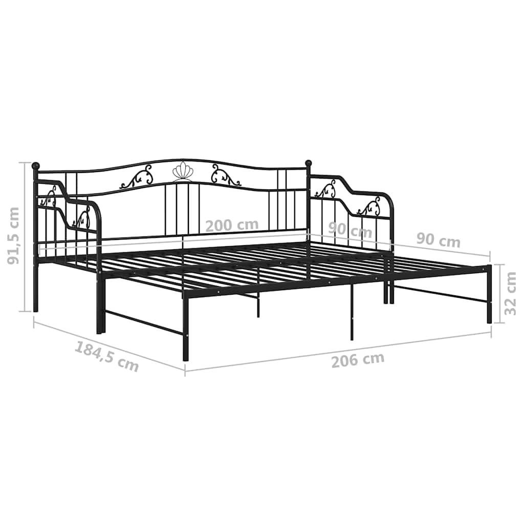 Okvir za krevet na razvlačenje crni metalni 90 x 200 cm