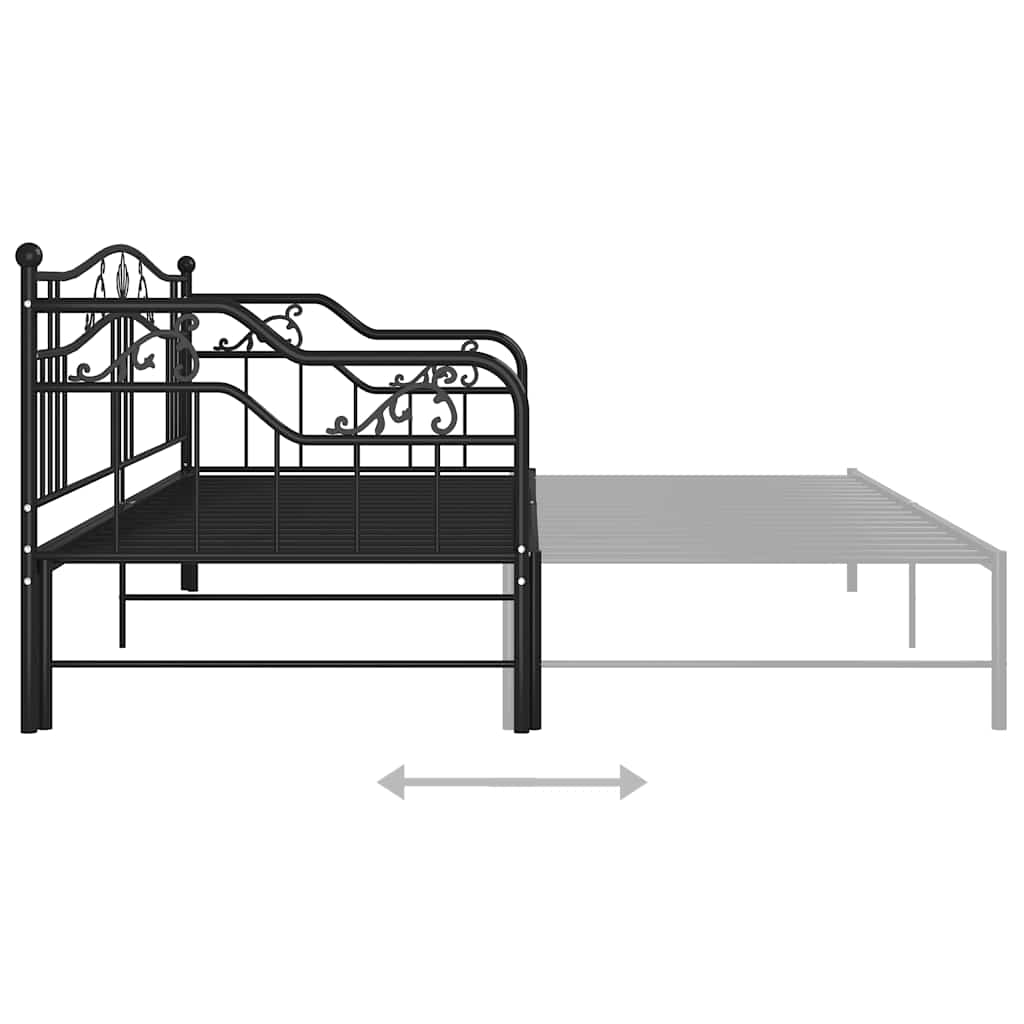 Okvir za krevet na razvlačenje crni metalni 90 x 200 cm