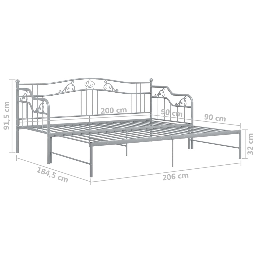 Okvir za krevet na razvlačenje sivi metalni 90 x 200 cm