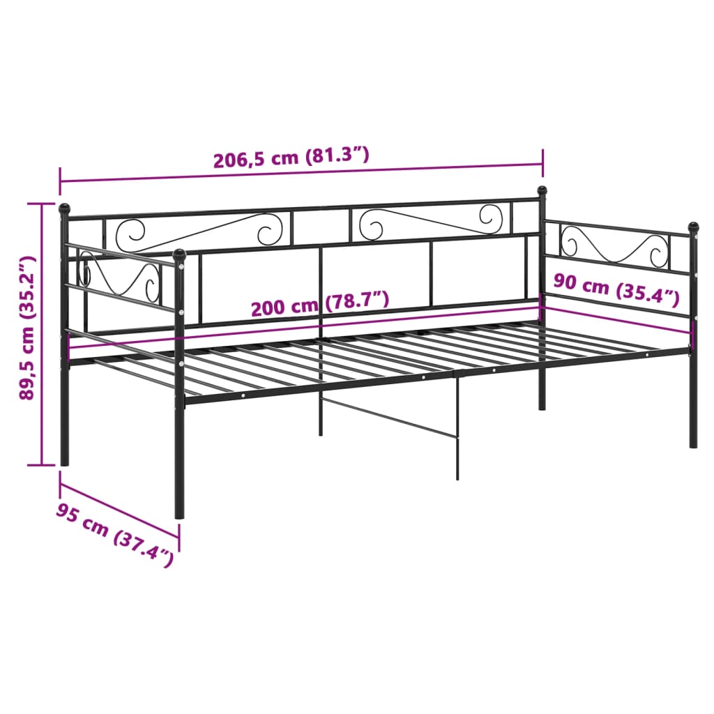 Okvir za krevet na razvlačenje crni metalni 90 x 200 cm
