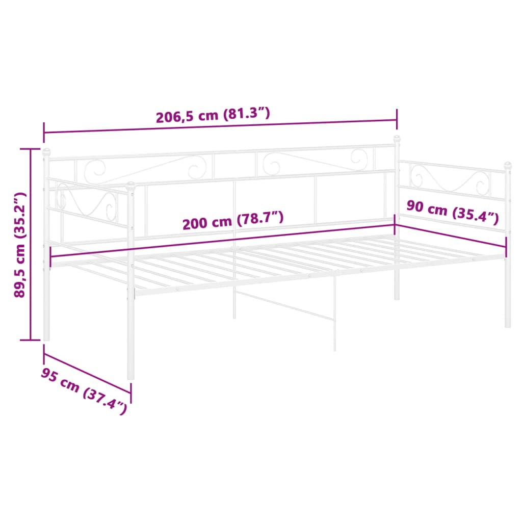 Okvir za krevet na razvlačenje bijeli metalni 90 x 200 cm
