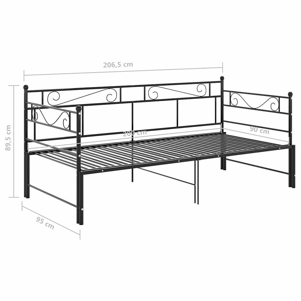 Okvir za krevet na razvlačenje crni metalni 90 x 200 cm