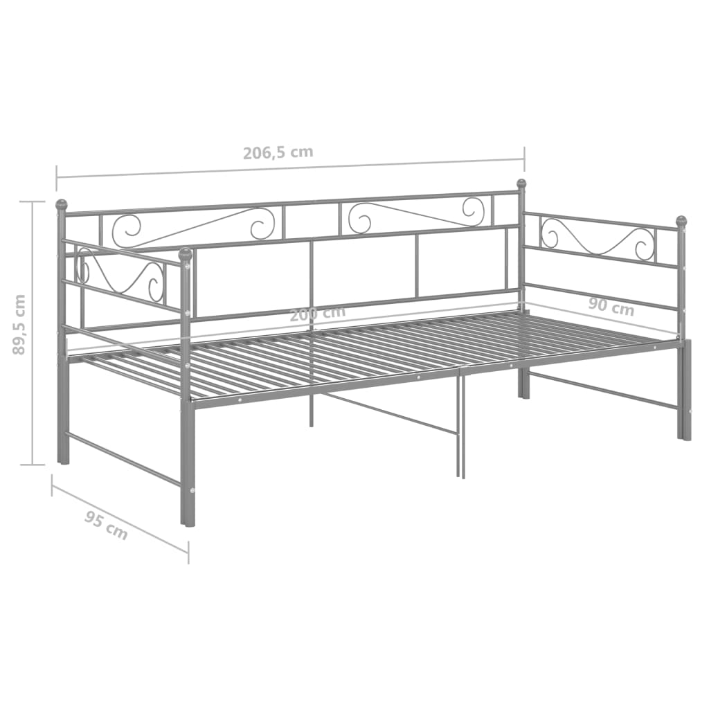 Okvir za krevet na razvlačenje sivi metalni 90 x 200 cm