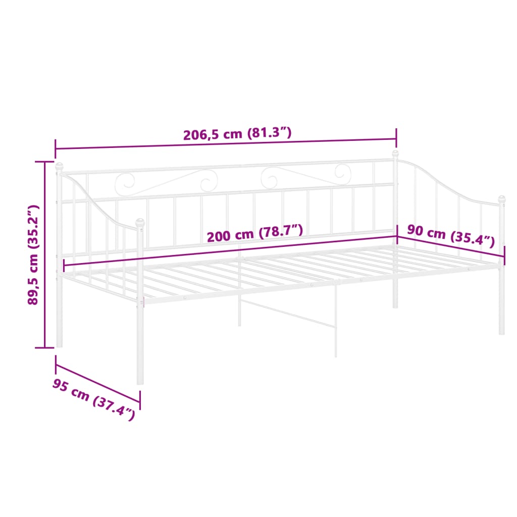 Okvir za krevet na razvlačenje bijeli metalni 90 x 200 cm