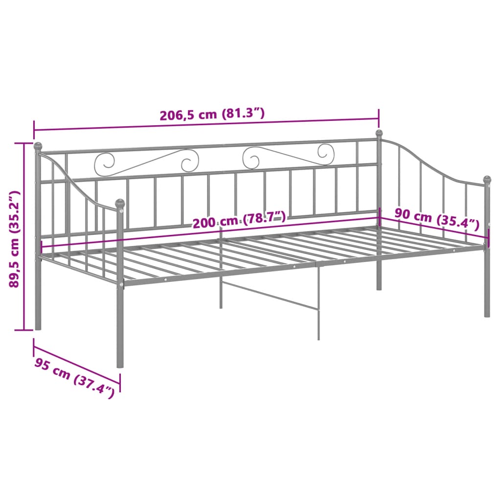 Okvir za krevet na razvlačenje sivi metalni 90 x 200 cm